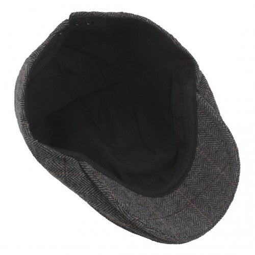 CAP-1 - Men's Newsboy Baker Boy Herringbone Flat Cap Hat - Grey