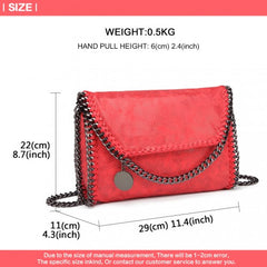 E6844 - Miss Lulu Leather Look Chain Fold-over Shoulder Bag - Red