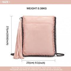 E6845 - Miss Lulu Leather Look Chain Shoulder Bag with Tassel Pendant - Pink