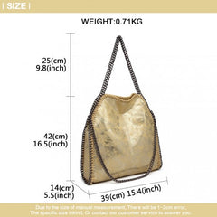 S1760 - Miss Lulu Metallic Effect Chain Tote Bag - Yellow