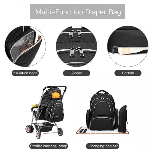 E6706 - Kono Large Capacity Multi Function Baby Diaper Backpack - Black