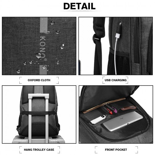 E1972 - Kono Large Backpack with Reflective Stripe and USB Charging Interface - Grey