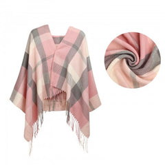 S6430 - Women Fashion Long Shawl Grid Tassel Winter Warm Lattice Large Scarf - Pink