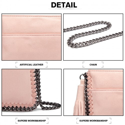 E6845 - Miss Lulu Leather Look Chain Shoulder Bag with Tassel Pendant - Pink