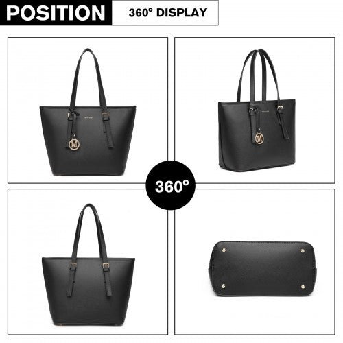 LT2054 - Miss Lulu Minimalist Tote Handbag Structured - Black