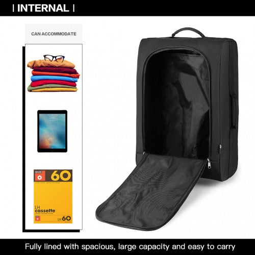 K1873-2 - Kono CABIN SIZE SOFT SHELL HAND LUGGAGE - BLACK