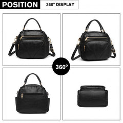 LB6907 - Miss Lulu Bowler Style Shoulder Bag - Black