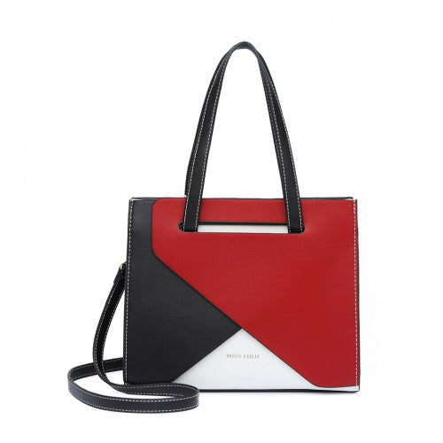 LB2008 - Miss Lulu Contrast Panel Shoulder Bag - Red