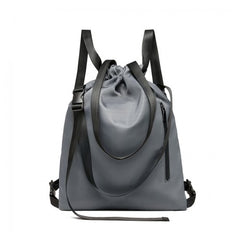 E6912 - Kono Nylon Multi Way Drawstring Backpack Shoulder Bag - Grey