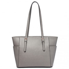 LM1642-1 - Miss Lulu Faux Leather Adjustable Handle Tote Bag - Grey