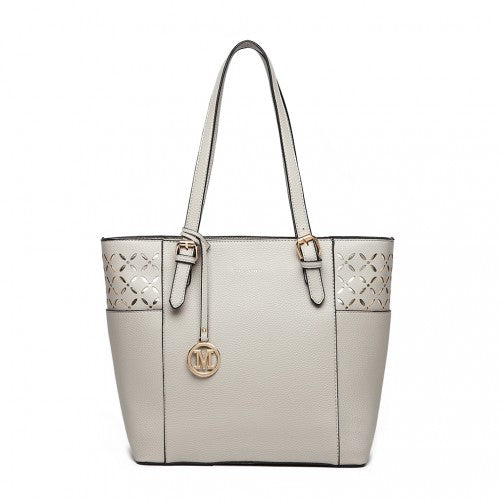 LG1943 - MISS LULU LASER CUT OUT TOTE SHOPPER BAG - GREY