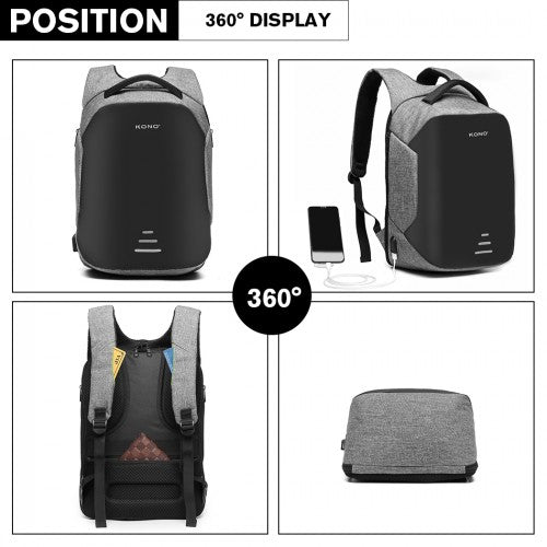 E1946 - KONO REFLECTIVE USB CHARGING INTERFACE BACKPACK - GREY