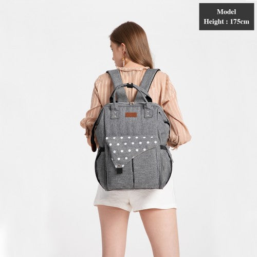 E1945 - KONO POLKA DOT MATERNITY BACKPACK BAG WITH USB CONNECTIVITY - GREY