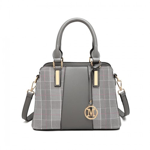 LG2001 - Miss Lulu Gingham Plaid Panel Shoulder Bag - Grey