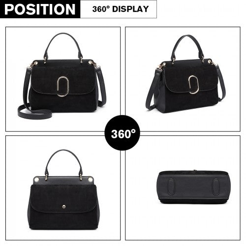 LB6871-MISS LULU STYLISH LADIES LEATHER HANDBAG SHOULDER BAG BLACK