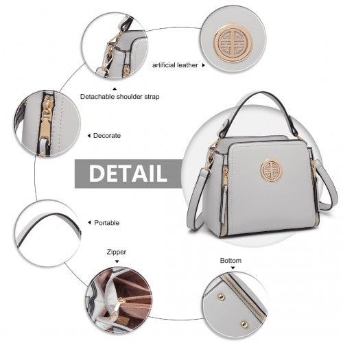 LB2126 - Miss Lulu Leather Look Practical Crossbody Bag - Grey