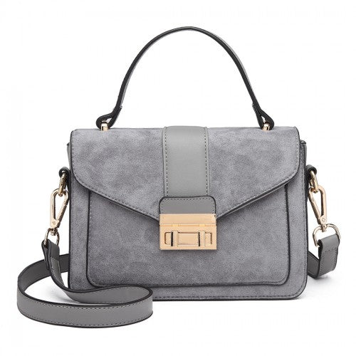 LB6872 - Miss Lulu Matte PU Leather Midi Handbag Cross Body Bag - Grey