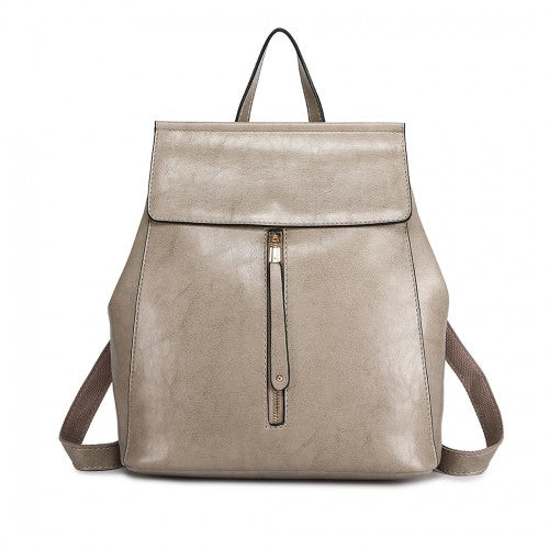 E6833 - MISS LULU Vintage Oil-Wax Faux Leather Backpack - Grey