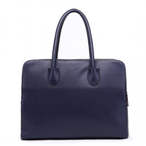 LT1726 - Miss Lulu Textured PU Leather Medium Size Classic Tote Bag Shoulder Bag Navy