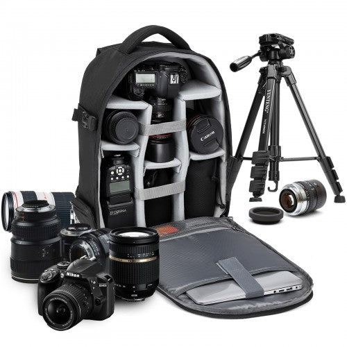 E6928 - Kono Water Resistant Shockproof DSLR Camera Backpack - Black