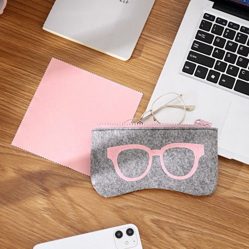 EB2065 - Soft Felt Glasses Case - Grey And Pink