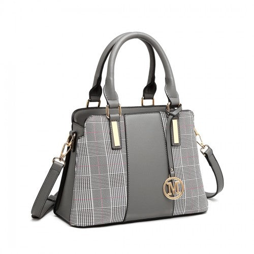 LG2001 - Miss Lulu Gingham Plaid Panel Shoulder Bag - Grey