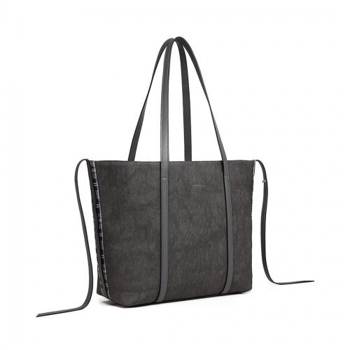 LG1922 - MISS LULU LEATHER LOOK TWO WAY TOTE SHOULDER BAG - GREY