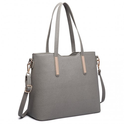 LT6648 - Miss Lulu Three Piece Tote Shoulder Bag And Clutch - Grey