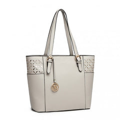 LG1943 - MISS LULU LASER CUT OUT TOTE SHOPPER BAG - GREY