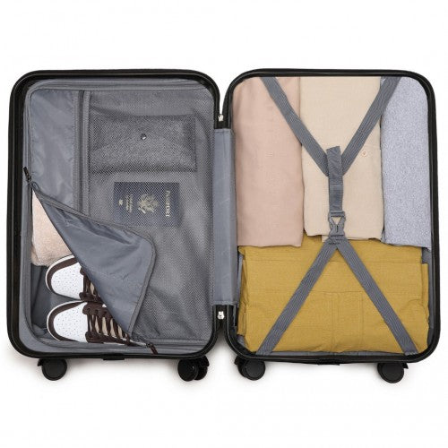 K2391L - British Traveller 24 Inch Durable Polycarbonate and ABS Hard Shell Suitcase With TSA Lock - Black