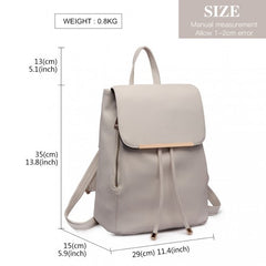 E1669 - Miss Lulu Faux Leather Stylish Fashion Backpack - Light Grey