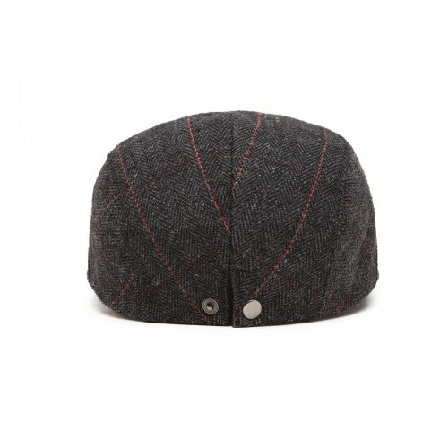 CAP-1 - Men's Newsboy Baker Boy Herringbone Flat Cap Hat - Black