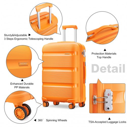 K2092L - Kono 20 Inch Bright Hard Shell PP Carry-On Suitcase In Cabin Size - Orange