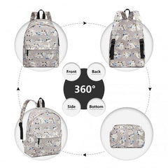 E1401-17CT - Miss Lulu Large Backpack Cat Polka Dot - Grey