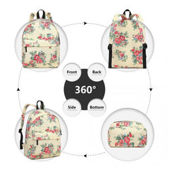 E1401F - Miss Lulu Large Backpack Flower Polka Dot - Beige