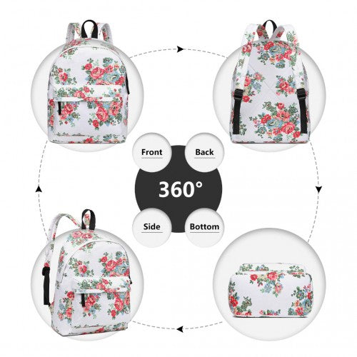 E1401F - Miss Lulu Large Backpack Flower Polka Dot - White