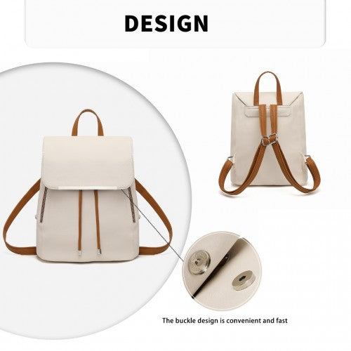 E1669 - Miss Lulu Faux Leather Stylish Fashion Backpack - Beige And Brown