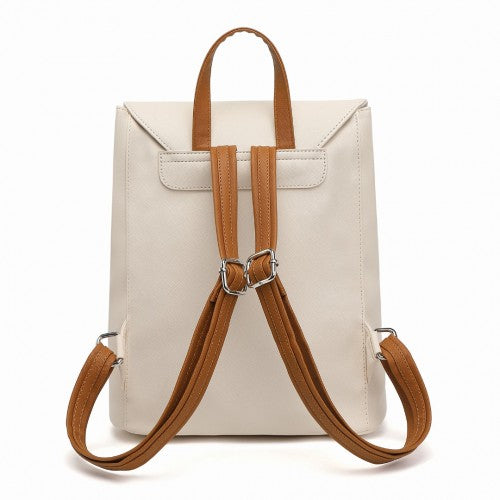 E1669 - Miss Lulu Faux Leather Stylish Fashion Backpack - Beige And Brown