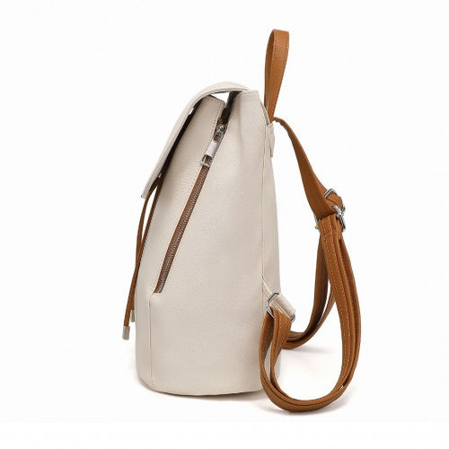 E1669 - Miss Lulu Faux Leather Stylish Fashion Backpack - Beige And Brown