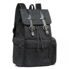 E1672 - Kono Large Multi Function Leather Details Canvas Backpack - Black