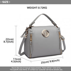 E1851 - Miss Lulu Leather Look Dual Zipped Handbag - Grey