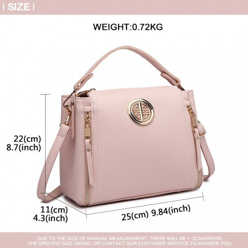 E1851 - Miss Lulu Leather Look Dual Zipped Handbag - Pink