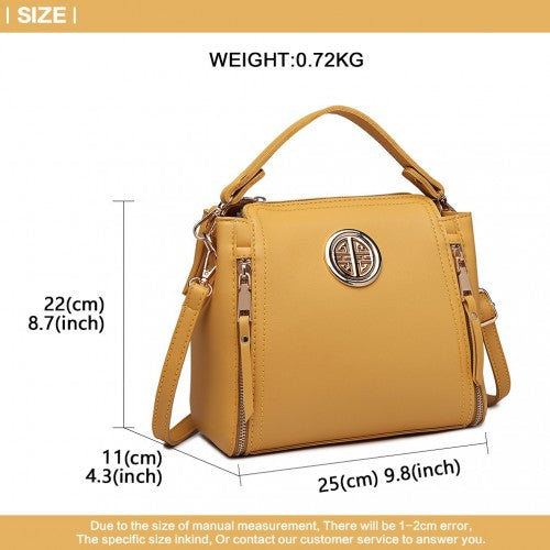 E1851 - Miss Lulu Leather Look Dual Zipped Handbag - Yellow