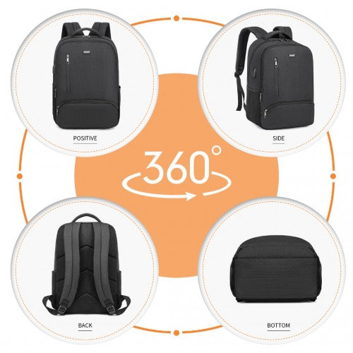 E1978 - Kono Multi Compartment Backpack with USB Connectivity - Black