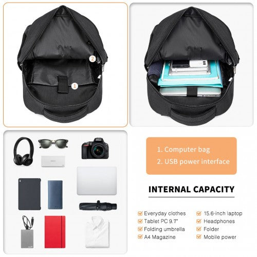 E1978 - Kono Multi Compartment Backpack with USB Connectivity - Black