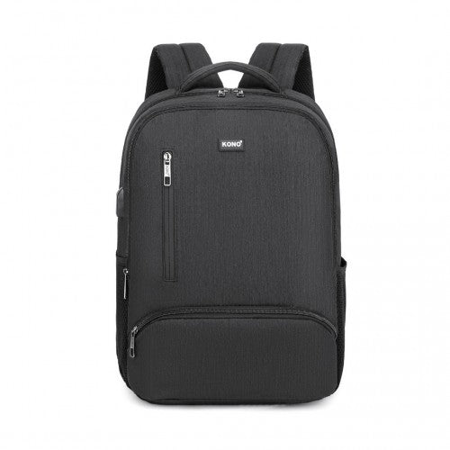 E1978 - Kono Multi Compartment Backpack with USB Connectivity - Black