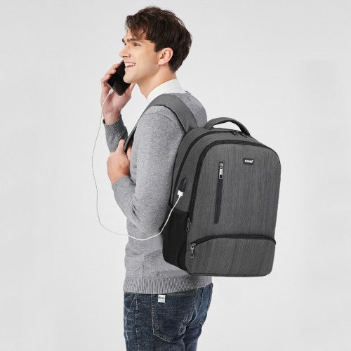 E1978 - Kono Multi Compartment Backpack with USB Connectivity - Grey