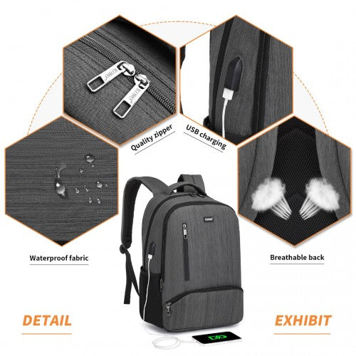 E1978 - Kono Multi Compartment Backpack with USB Connectivity - Grey