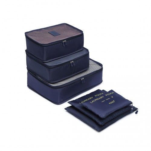 E2015 - Kono 6 Piece Polyester Travel Luggage Organiser Bag Set - Navy Blue