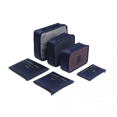 E2015 - Kono 6 Piece Polyester Travel Luggage Organiser Bag Set - Navy Blue